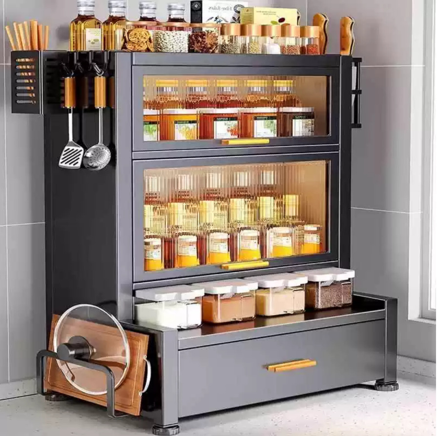 Kitchen seasoning rack countertop multi-function seasoning storage box double-layer combination set seasoning rack dustproof