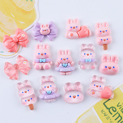 亮麵粉色可愛兔 diy手機殼髮夾奶油膠頭繩髮夾飾品樹脂配件批發