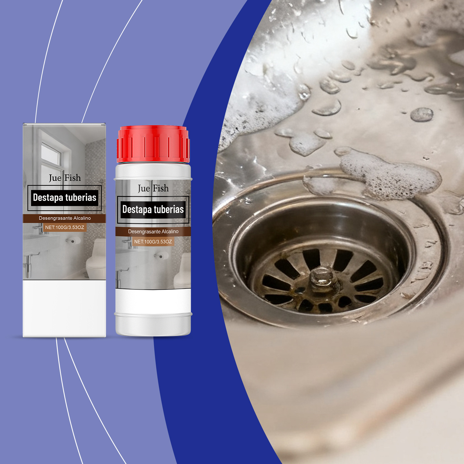 JUE FISH 管道疏通剂 厨房卫生间下水道堵塞清洁异味疏通溶解剂