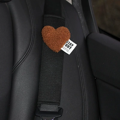 Car seat belt shoulder pad: Seat belt shoulder pad - brown-velvet-love-1-black-ice-silk-shoulder-pad