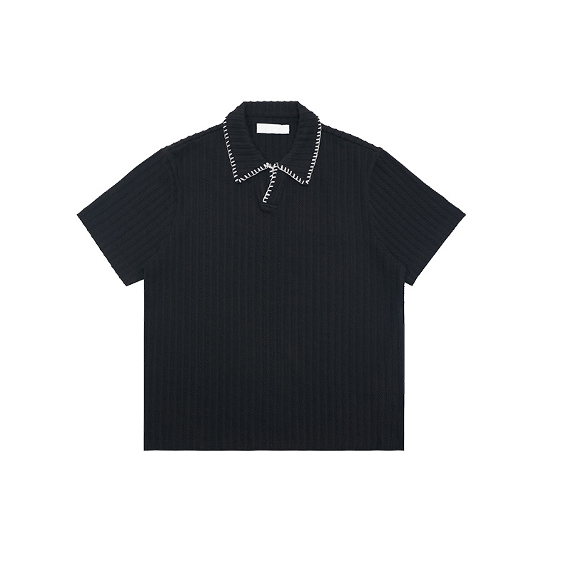 UNFレースvネック麦穂紋poloシャツ半袖男女筋理感アメリカ古銭風半袖ニットtシャツ夏