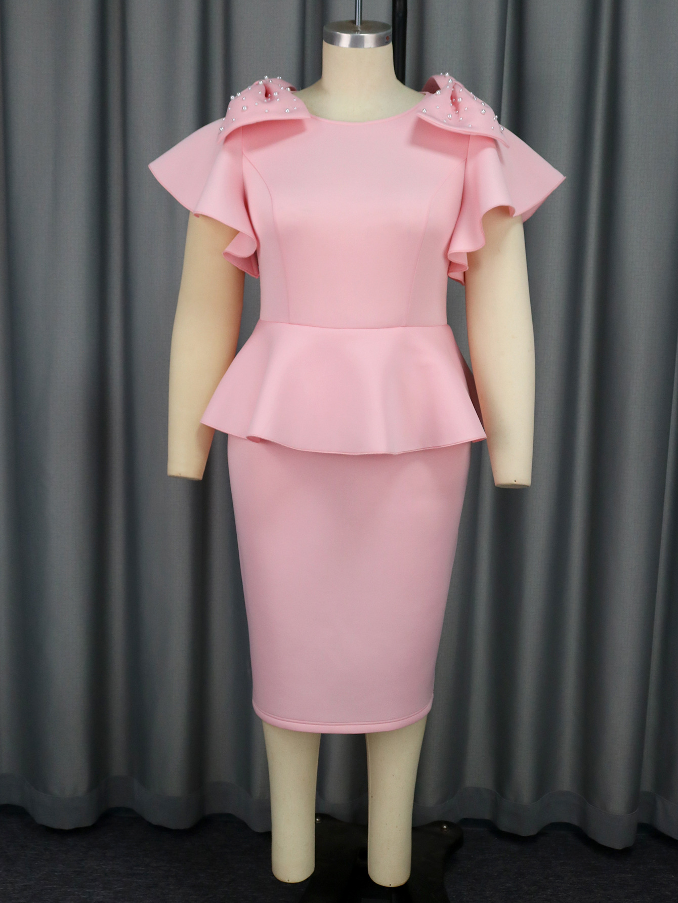 Elegant plus size damklänning med rosett och hög midja_voghion.com