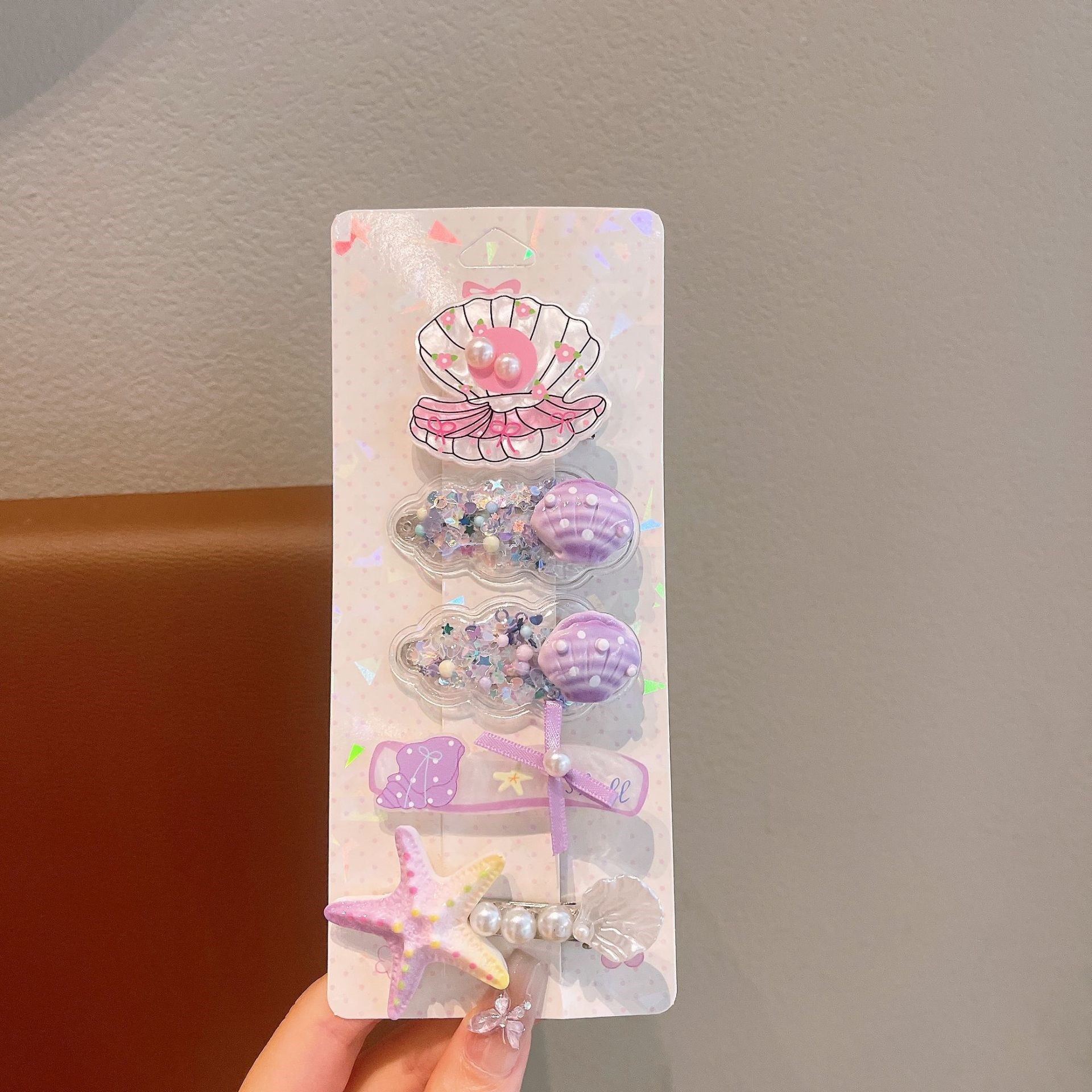 Bonitos pequeños niños frescos clip de pelo conjunto marino viento conchas estrellas perlas tarjetas de pelo princesa niñas al por mayor