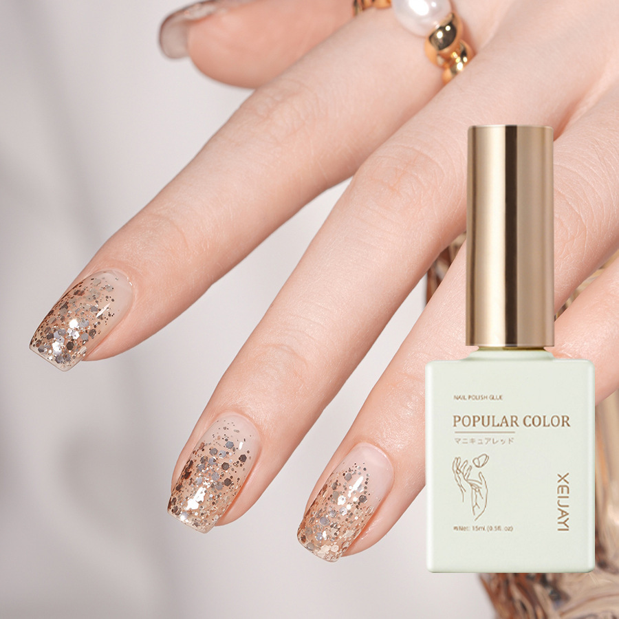 Nuevo blanco esmalte de u&ntilde;as pegamento lentejuelas flash oro esmalte de u&ntilde;as tienda especial de larga duraci&oacute;n firme esmalte de u&ntilde;as traje de pegamento