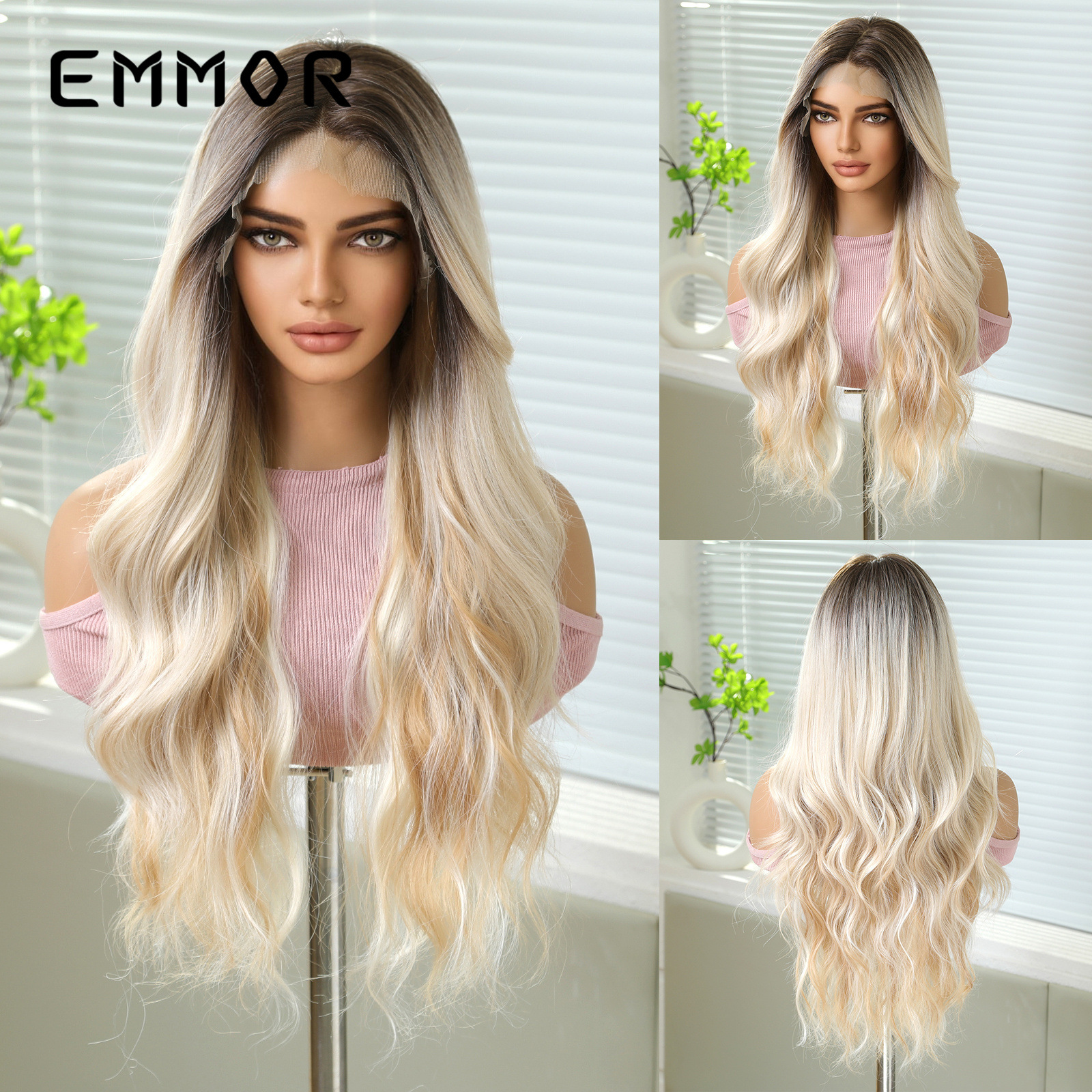 Transfronterizo 13*6 peluca de encaje frontal de gran superficie, corte intermedio, cabello largo y esponjoso dorado, cabello largo y rizado, cabello largo y largo