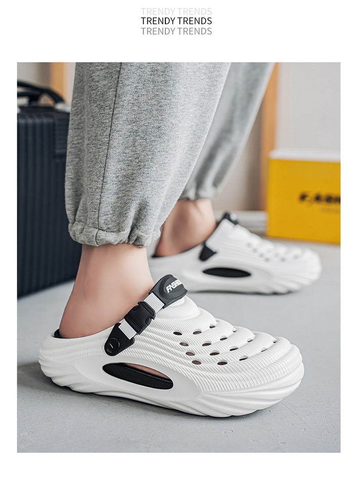 Dép lỗ nam kiểu Crocs mùa hè chống trượt, mũi tròn bảo vệ, đi biển và lái xe — Trắng, màu xanh nhạt, đen chi tiết 11