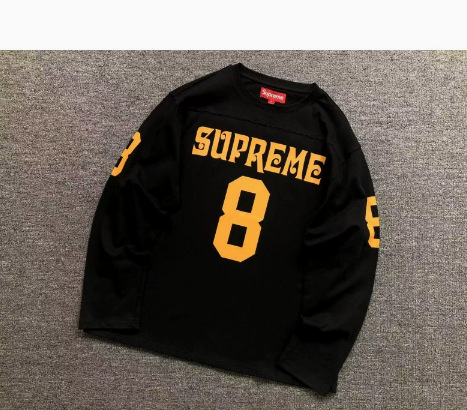 Long-sleeve t-shirt football jersey black crew neck [cotton blend - three-thread knit] / S