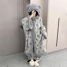 睡袍女冬斗篷加厚季亲肤加绒睡衣居家服套装珊瑚绒包邮代发批发包