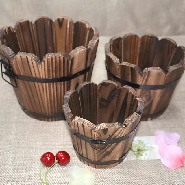 欧式复古室内外碳化防腐木多肉花盆幼儿园植物角种花实木创意栅栏