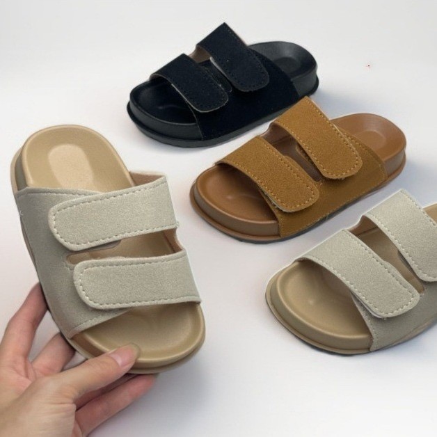 Children's Thick-Soled Slippers for Boys and Girls, Trendy Outdoor Wear with Velcro Straps, Open-Toe Birkenstock-Style Shoes for Older Kids, Semi-Slipper Style