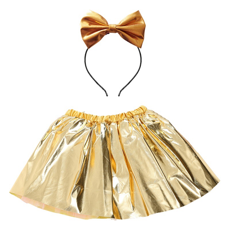 Falda corta de las muchachas del dorado de la falda del arco iris 2024 con falda del tutú de la danza del funcionamiento del forro con el tocado grande del arco gratis