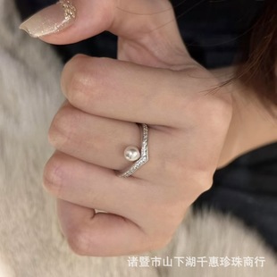 S925 Silver French Natural Pearl Ring Women's Accessible Luxury Niche Design Simple Versatile Adjustable Ring