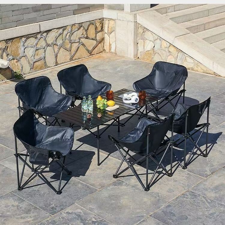 Outdoor Tables and Chairs Camping Leisure Folding Table and Chair Set Portable Moon Chair Barbecue Table Picnic Table Egg Roll Table