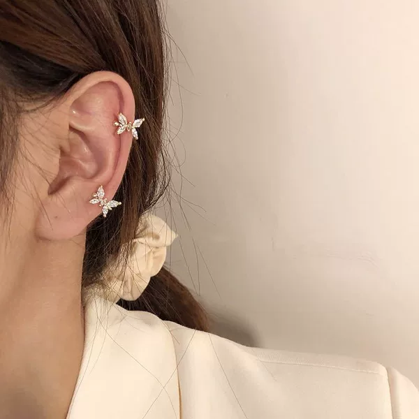 Micro Zircon Butterfly Ear Clip Women's Internet Celebrity Elegant Mori Super Immortal Ear Clip Simple Cold Style Earrings