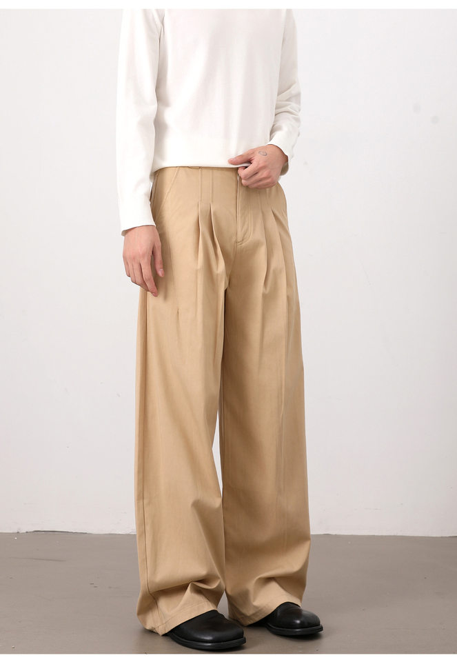 Quần tây nam dáng chữ A xếp ly đôi form rộng rủ, phong cách công sở casual — Màu kaki, Màu trắng, màu đen chi tiết 14