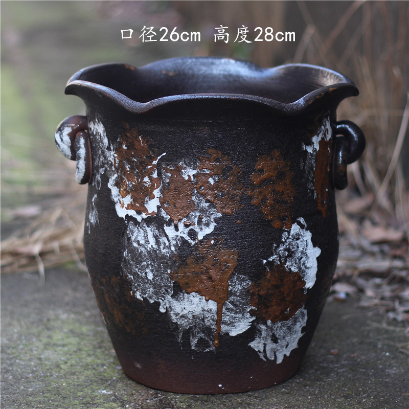 Handmade Coarse Pottery Round Pot with Wide Mouth for Succulents, Taoist-Style Succulent Cluster Pot, Purple Clay Ceramic Plant Flower Pot