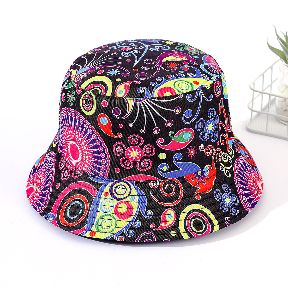 Flor de anacardo nuevo sombrero de pescador impreso sombrero de moda europea y americana hombres y mujeres sombrero de sol al aire libre sombrero de verano de doble cara