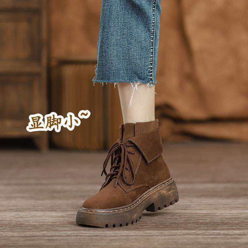 帅气复古棕色马丁靴女2025新款英伦百搭磨砂厚底短靴子秋冬加绒潮
