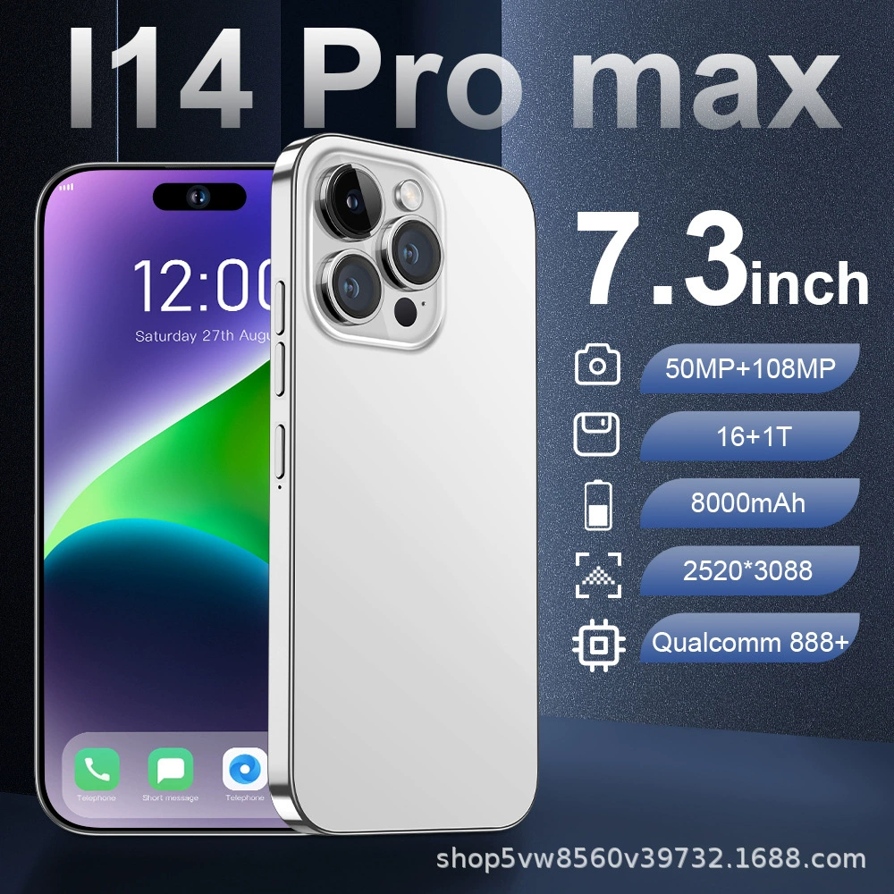 Мобильный телефон i14 Pro Max Intel, 7,3-дюймовый широкий экран, 8000 мАч, 16 ГБ + 1 ТБ