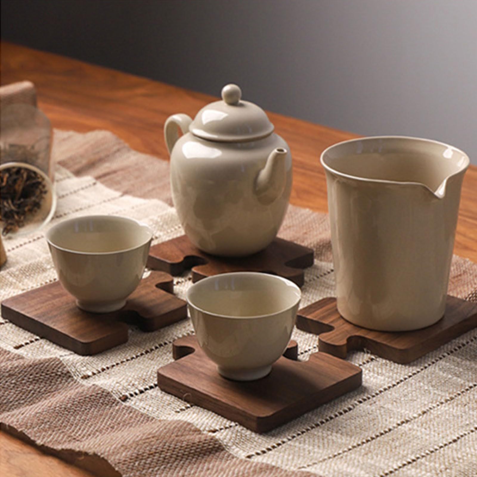 4 piezas juegos de rompecabezas de madera retro taza almohadilla aislamiento térmico para escritorio bar decoración de atmósfera doméstica