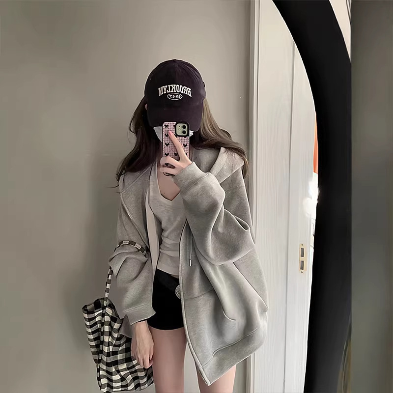 2026 Autumn New Style Zipper Cardigan Jacket Korean Style Loose Student Sports Top Trendy Lazy Style Hoodie for Women