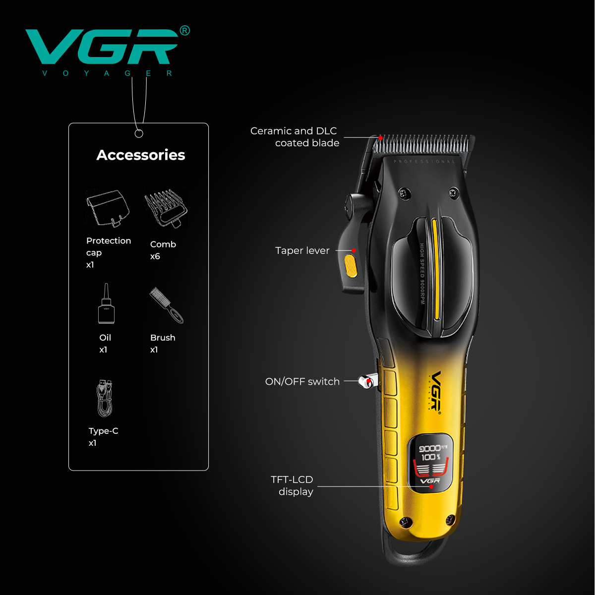 Electric Hair Clipper For Men Professional Salon Use High Speed 9000 RPM Digital Display Home Appliances Personal Care_voghion.com