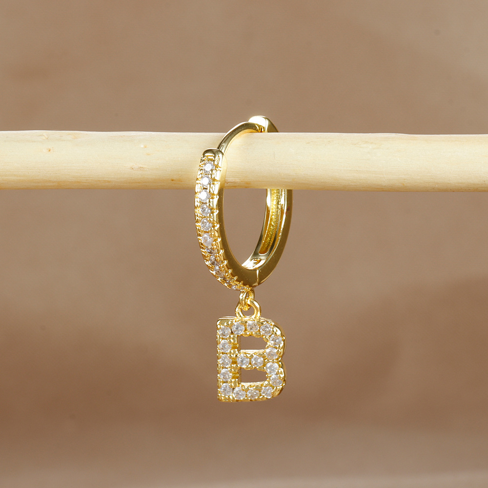 6g Weight Copper Ear Needle Material Zircon Inlay Material Charm Sleeper Hoop Earrings, Drop Earrings Classification 1 Piece Quantity Daily Occasion Copper Material Letter Pattern Unisex Gender Plating Design Casual Style 1 Piece Casual Letter Plating Copper Zircon Drop Earrings 4