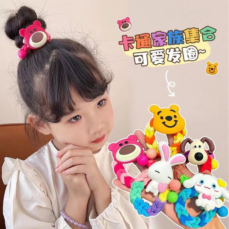 Sanrio colorido tejido de otoño e invierno para niños cuerda de pelo de dibujos animados linda chica banda de goma tocado alto elástico diadema duradera