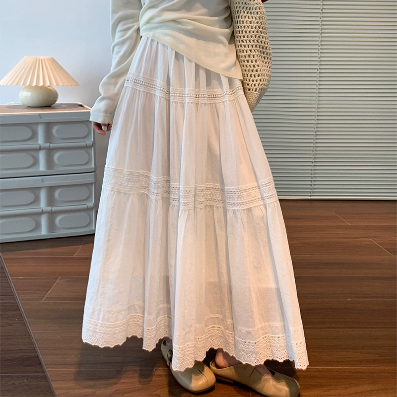 Белая юбка для женщин 2025 лето новый стиль А-силуэта юбка с широким подолом средней длины юбка-тортик кружевная пышная юбка-зонтик