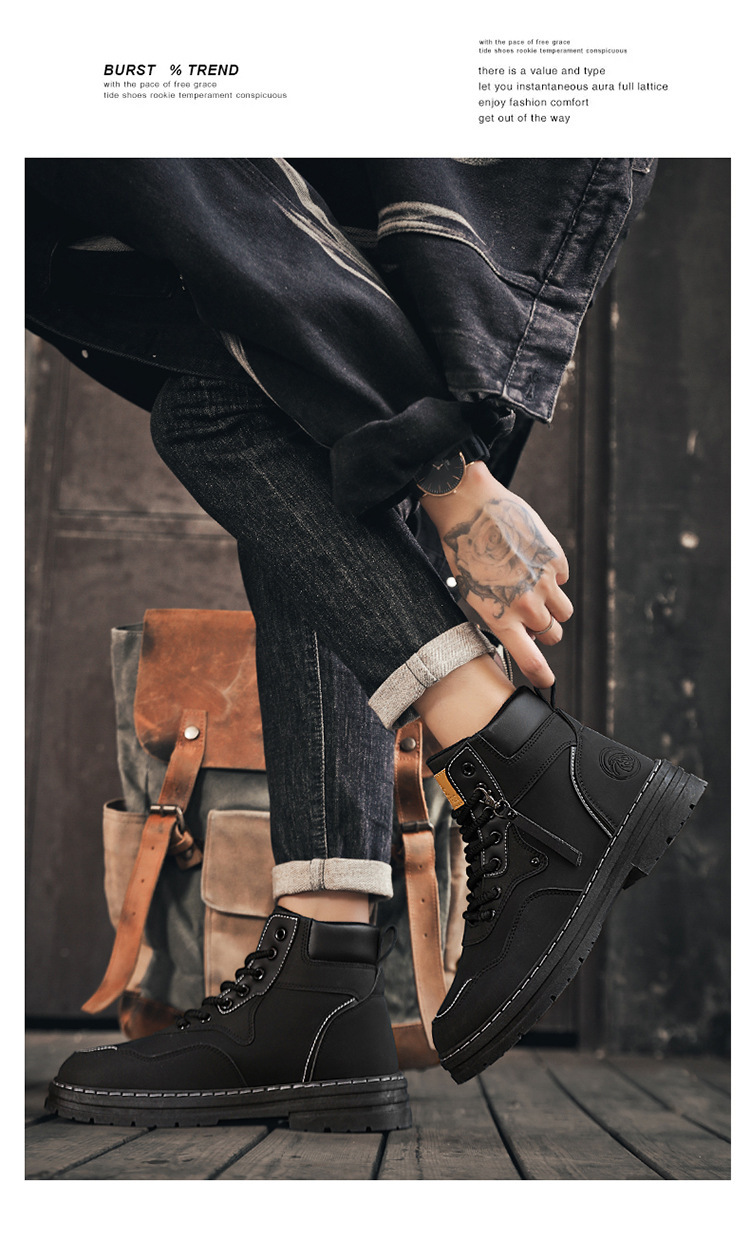 Autumn men's shoes High top British style work big yellow boots men's all-in-one platform ankle boots_voghion.com