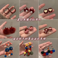 美拉德树脂豹纹圆形耳环轻奢小众气质耳钉百搭高级感个性耳饰批发