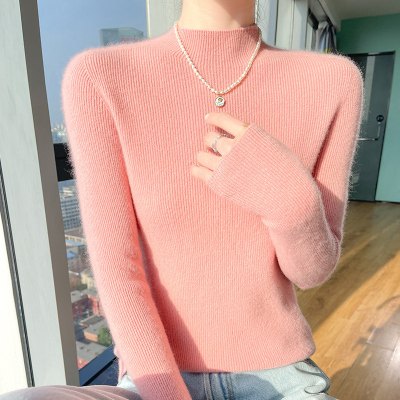 2025 Autumn/Winter New First-Line Ready-To-Wear Half-Turtleneck Long-Sleeve Knitted Sweater Loose Fit Slimming 100% Wool Base Layer