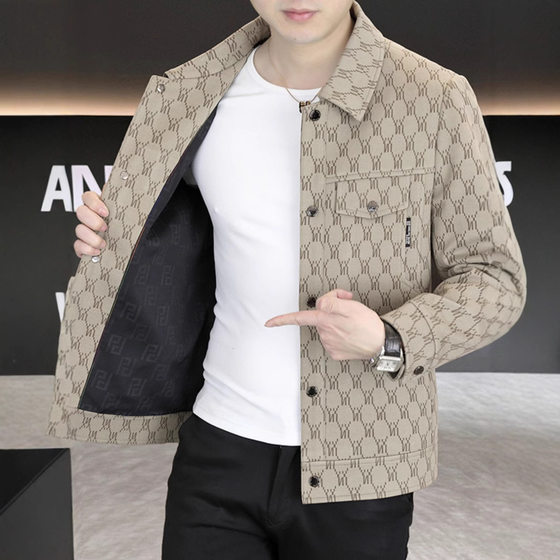Men's coat spring and autumn 2025 new high quality lapel casual plaid top for middle-aged father frock jacket