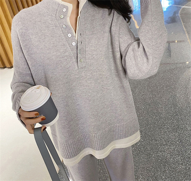 Damenbekleidung High-End-Mode im französischen Stil, lässiger Strickanzug für Damen, Herbst und Winter, lockerer zweiteiliger Hosenanzug mit weitem Bein, zweiteiliger Pullover-Trend_voghion.com