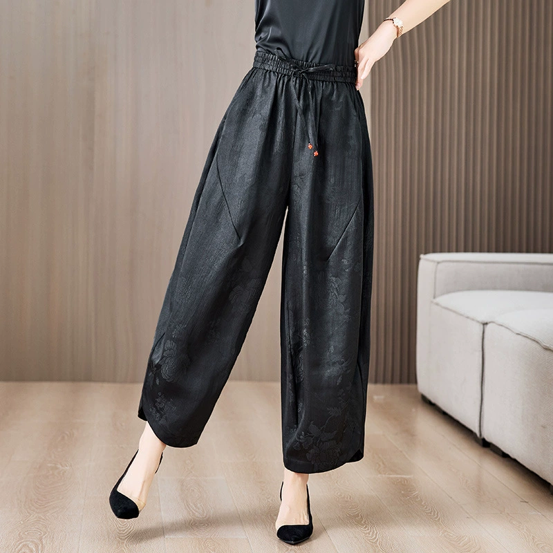 2025 весна и лето новый тяжелый атлас жаккардовый новый китайский стиль мамы брюки женские