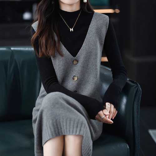 【Western and Eastern Code】Cross-border Knitted Women's Spring and Autumn New Style Vests, Tulle Dresses, Medium-length Backless Dresses