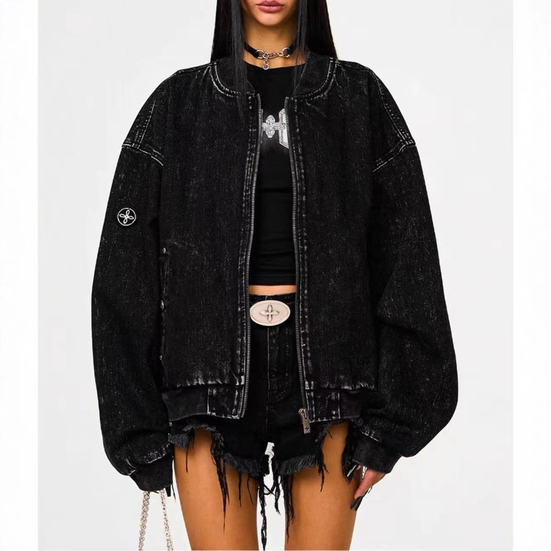 Sk Cross Classic Oversized Baseball Jacket Star Style Washed Retro Casual Versatile Coat