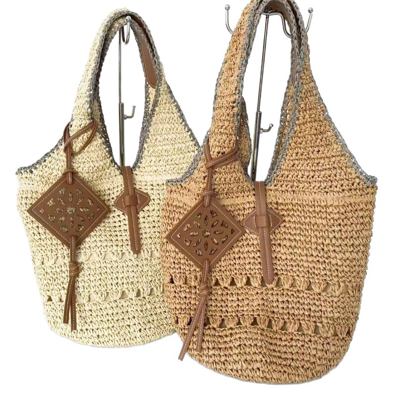 Wholesale Paper Straw Woven Large Bags, Cross-Border Handmade Crochet Tote Bags, European and American Style Woven Bags, Vintage Straw Bags