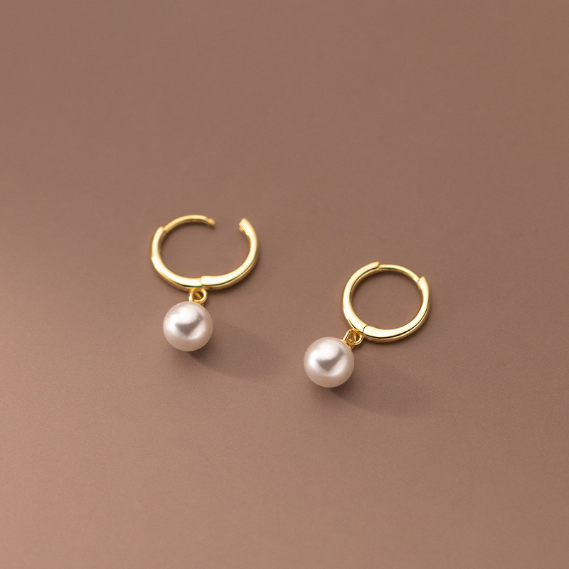 S925 plata esterlina pearl pencillos coreanos temperamento simple elegante viaje sintético pendientes de perlas pendientes M00411