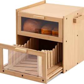 木质面包盒带面包切片器收纳箱实木双层面包盒厨房台面储物面包箱