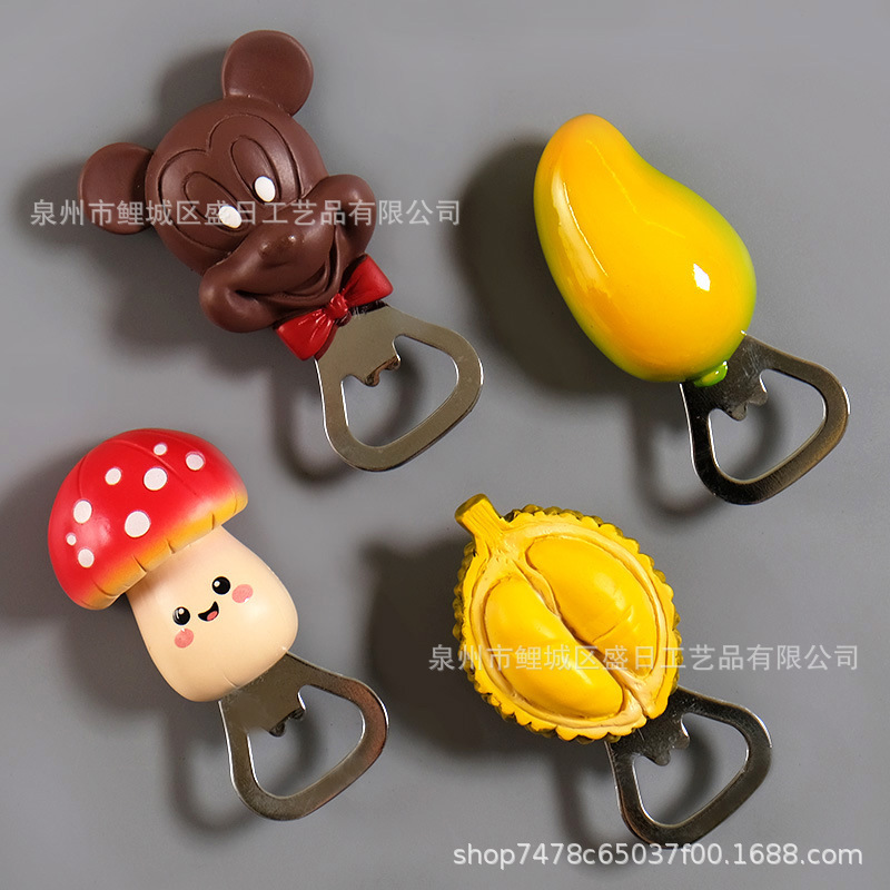 新款创意磁吸开瓶器榴莲螃蟹蘑菇米老鼠设计开盖神器冰箱贴|undefined