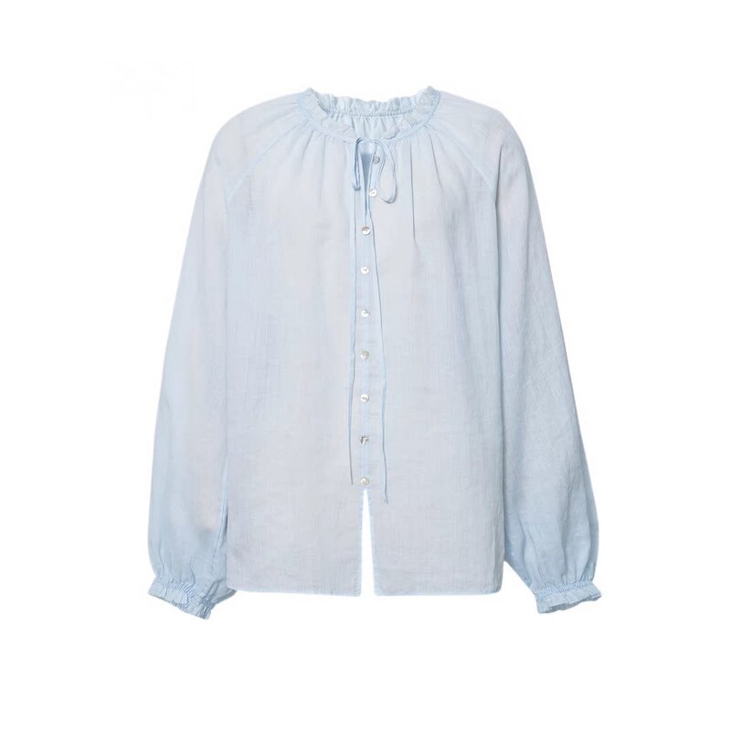 Mm Mai Mai 26 Summer Style Relaxed Ramie Shirt for Women with Lace-Up Trim, Loose and Versatile, Lazy Style 5H4120551