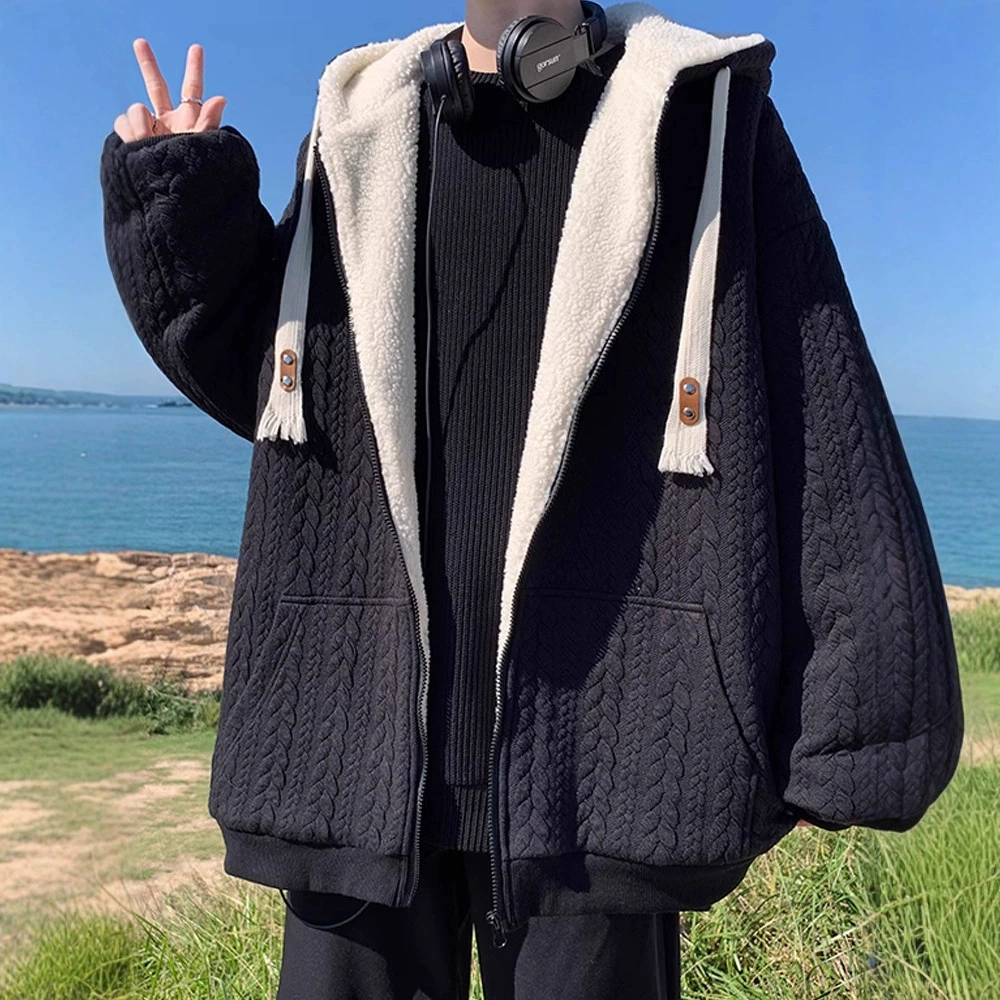 Пальто из овечьей шерсти мужской зимний бархат утолщение