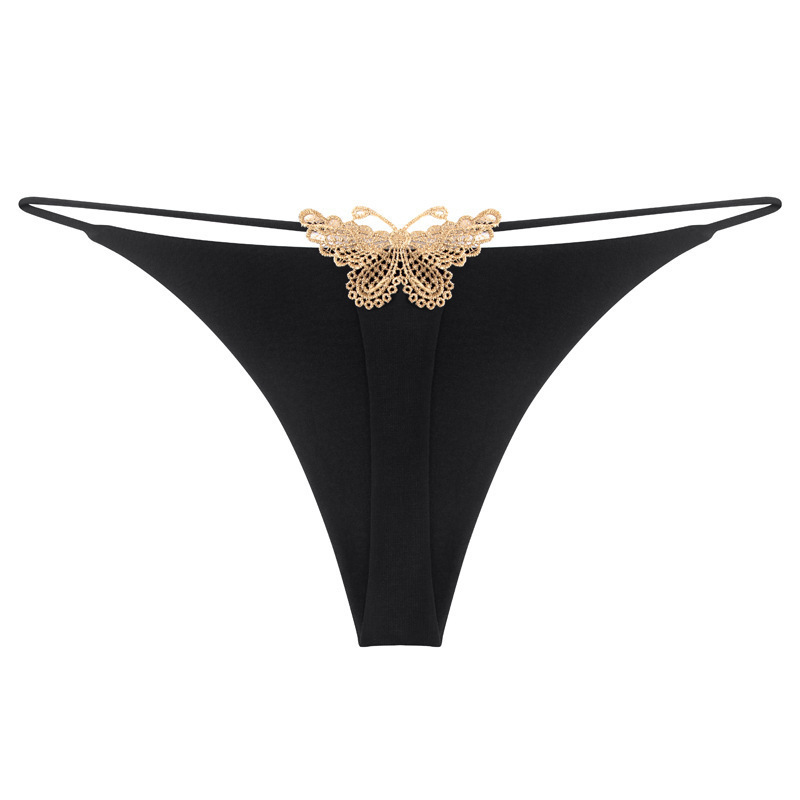Double-layer thin belt sexy thong butterfly embroidery low waist sexy bikini cotton panties T pants cross-border foreign trade