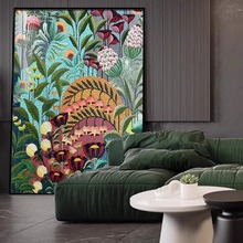 色彩多巴胺植物花卉沙发落地背景墙小众艺术梵高名画走廊过道挂画
