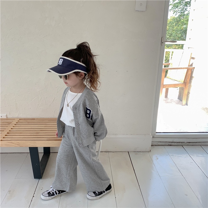 Costume de Baseball pour filles, édition coréenne d'automne, serviette, étiquette brodée, Cardigan + bas de cloche, ensemble deux pièces, 81007_voghion.com