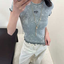 深圳南油高端女装2026春夏季小众设计感刺绣扎染假两件T恤上衣女