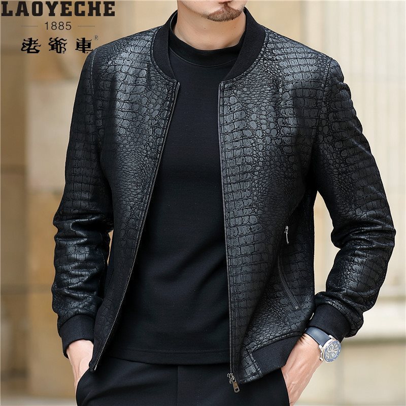 Spring and Autumn Haining Leather Jacket for Middle-Aged Men, Business Casual Crocodile Pattern Sheepskin Jacket, Trendy Coat for Young and Middle-Aged Men Spring and Autumn Haining Leather Jacket for Middle-Aged Men, Business Casual Crocodile Pattern Sheepskin Jacket, Trendy Coat for Young and Middle-Aged Men