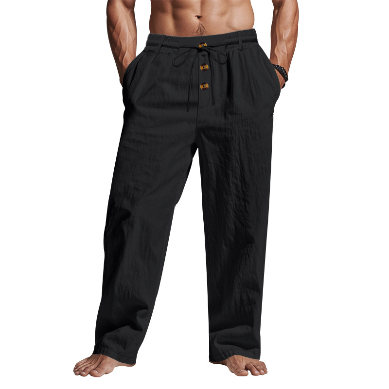 Pantalones de lino transfronterizos europeos y americanos Amazon para hombres verano respirado y relajado, pantalones casuales de piernas anchas, deportivos rectos