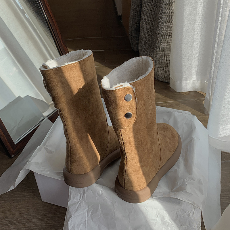 Suede casual keep warm low boots platform flat